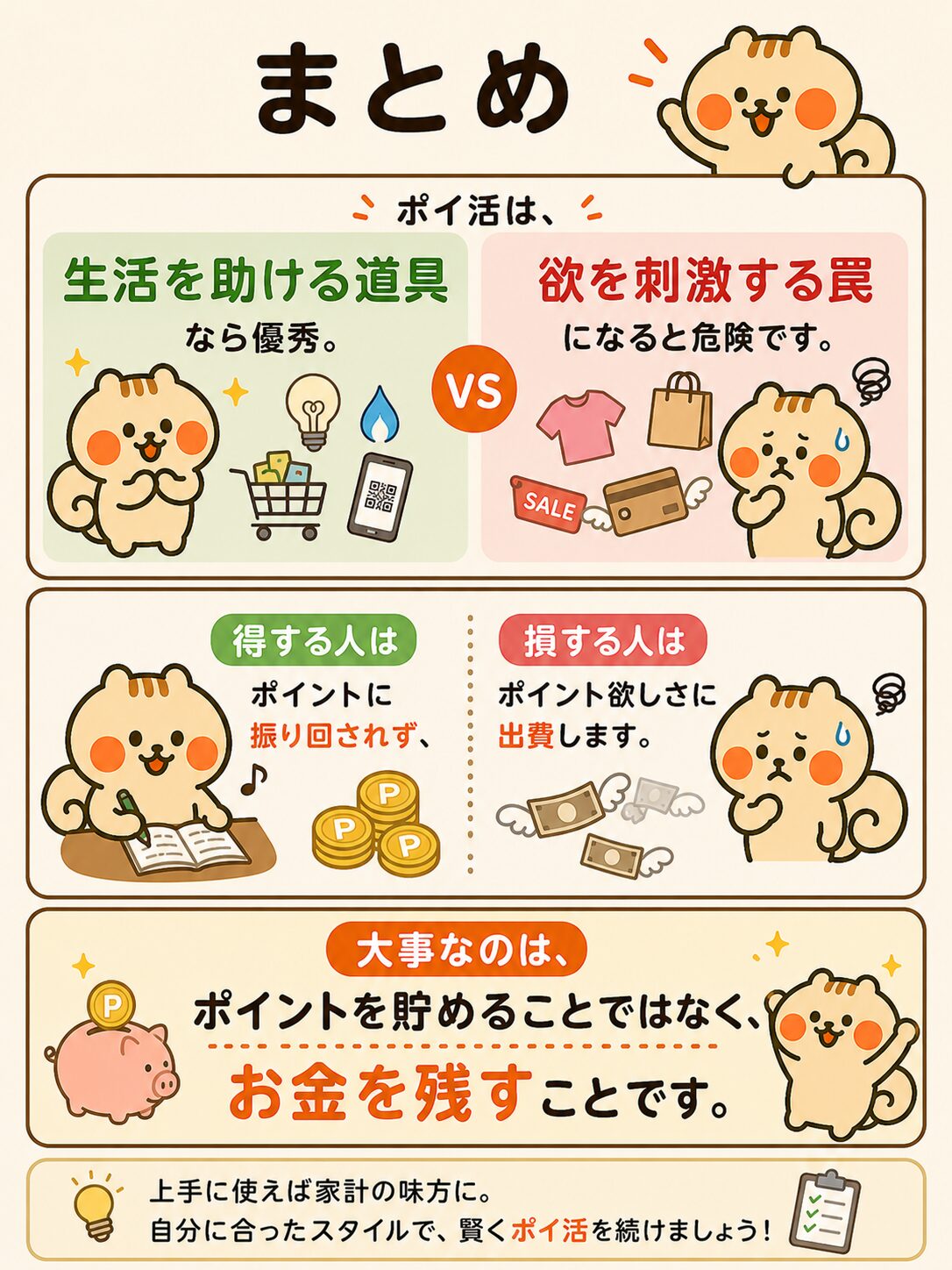まとめ:ポイ活は生活を助ける道具なら優秀、欲を刺激する罠になると危険