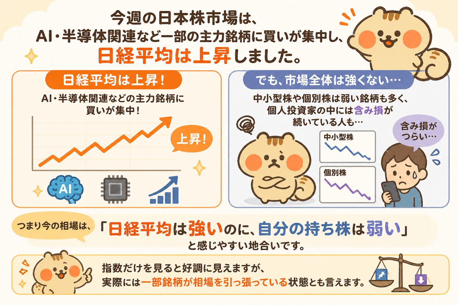 日本株は高値圏を維持。でも一部の銘柄が平均を引き上げているだけ